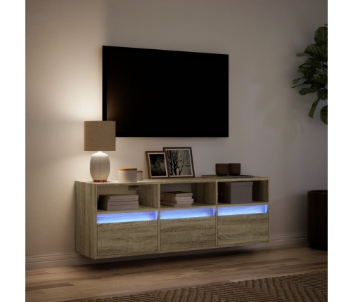 Mueble de TV de pared con luces LED roble Sonoma 130x31x45 cm