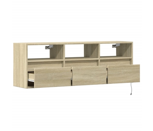 Mueble de TV de pared con luces LED roble Sonoma 130x31x45 cm