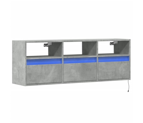 Mueble de TV de pared con luces LED gris hormigón 130x31x45 cm