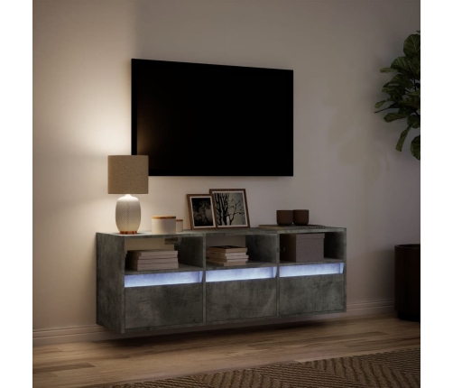 Mueble de TV de pared con luces LED gris hormigón 130x31x45 cm