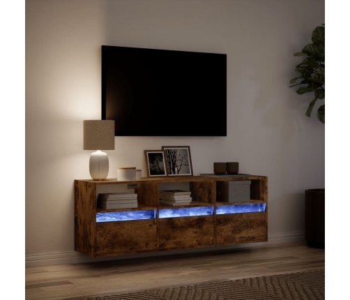 Mueble de TV de pared con luces LED roble ahumado 130x31x45 cm