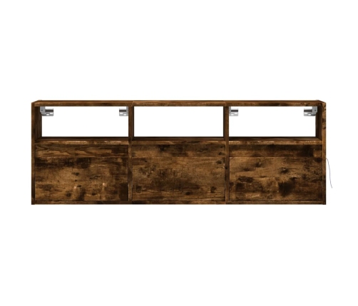 Mueble de TV de pared con luces LED roble ahumado 130x31x45 cm