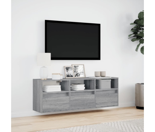 Mueble de TV de pared con luces LED gris Sonoma 130x31x45 cm