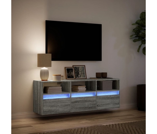 Mueble de TV de pared con luces LED gris Sonoma 130x31x45 cm