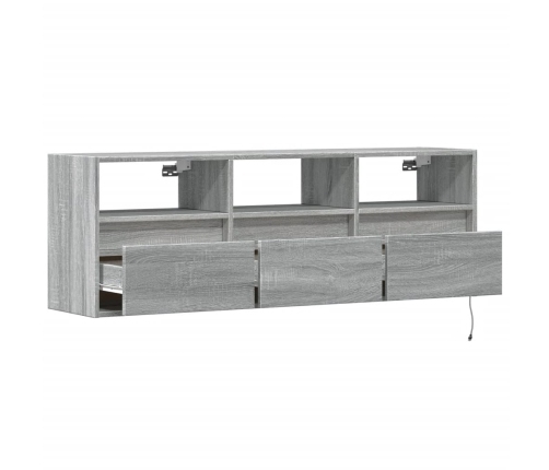 Mueble de TV de pared con luces LED gris Sonoma 130x31x45 cm