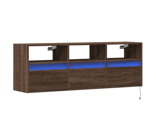 Mueble de TV de pared con luces LED marrón roble 130x31x45 cm