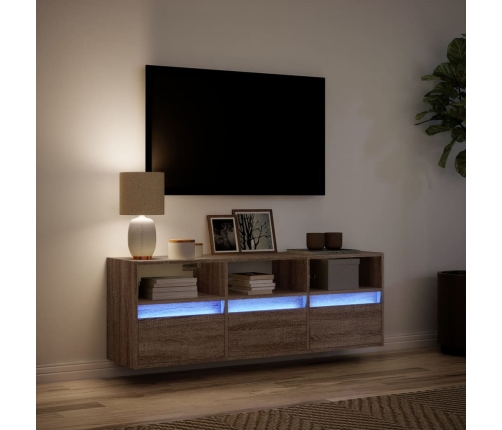 Mueble de TV de pared con luces LED marrón roble 130x31x45 cm