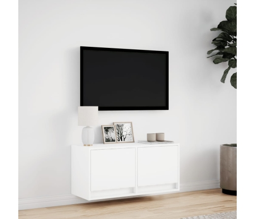 Mueble de TV de pared con luces LED blanco 80x31x35 cm