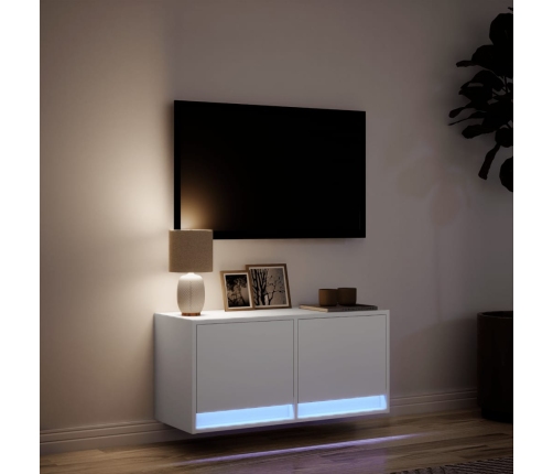 Mueble de TV de pared con luces LED blanco 80x31x35 cm