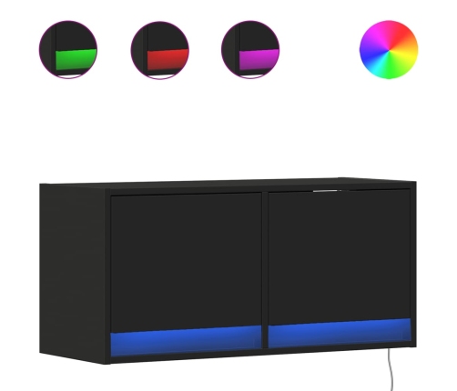 Mueble de TV de pared con luces LED negro 80x31x35 cm