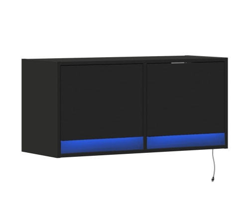 Mueble de TV de pared con luces LED negro 80x31x35 cm