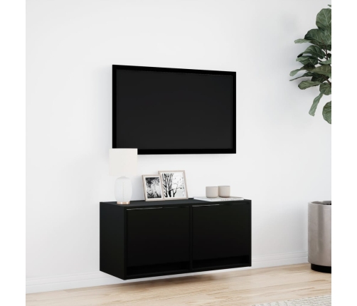 Mueble de TV de pared con luces LED negro 80x31x35 cm