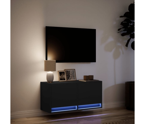 Mueble de TV de pared con luces LED negro 80x31x35 cm