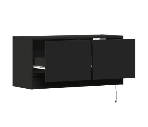 Mueble de TV de pared con luces LED negro 80x31x35 cm