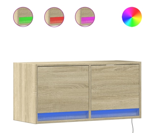 Mueble de TV de pared con luces LED roble Sonoma 80x31x35 cm