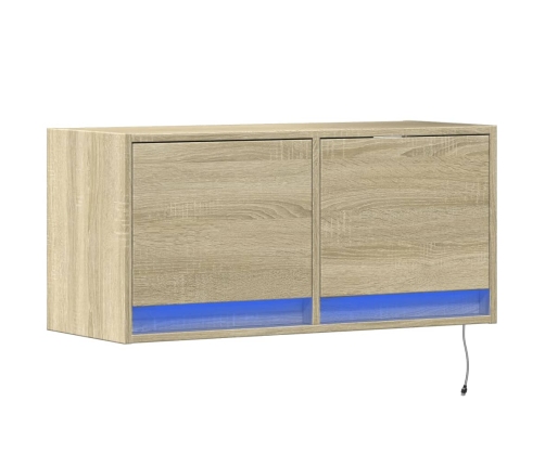 Mueble de TV de pared con luces LED roble Sonoma 80x31x35 cm