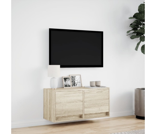 Mueble de TV de pared con luces LED roble Sonoma 80x31x35 cm