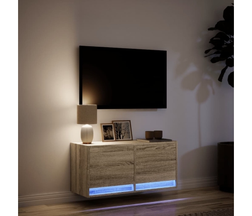 Mueble de TV de pared con luces LED roble Sonoma 80x31x35 cm