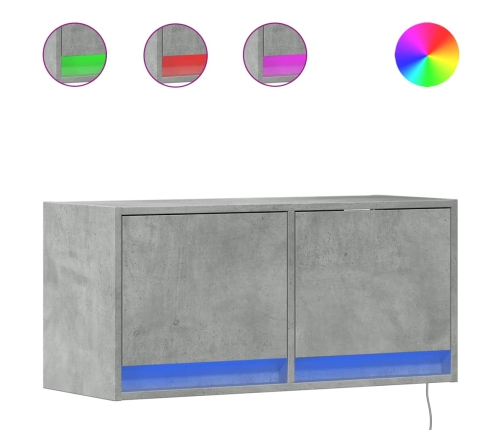 Mueble de TV de pared con luces LED gris hormigón 80x31x35 cm