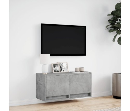 Mueble de TV de pared con luces LED gris hormigón 80x31x35 cm