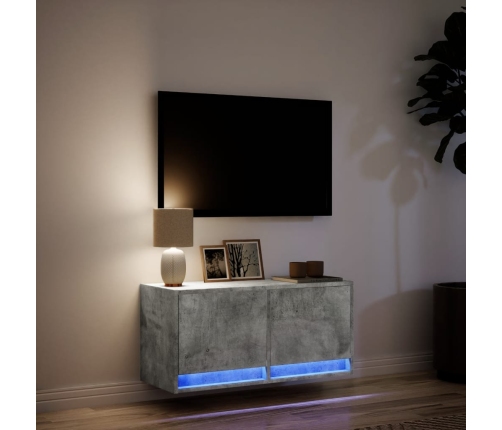 Mueble de TV de pared con luces LED gris hormigón 80x31x35 cm