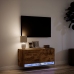 Mueble de TV de pared con luces LED roble ahumado 80x31x35 cm