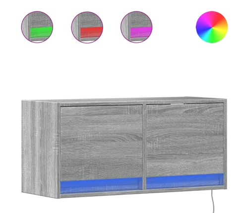 Mueble de TV de pared con luces LED gris Sonoma 80x31x35 cm