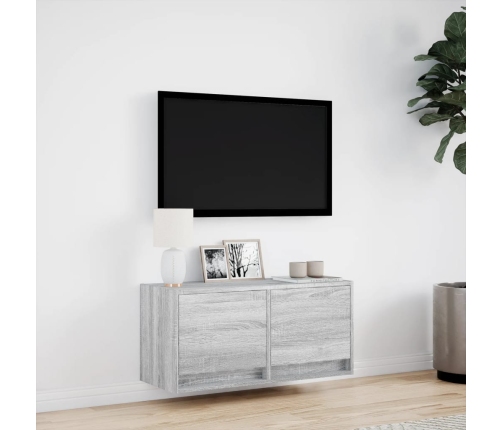 Mueble de TV de pared con luces LED gris Sonoma 80x31x35 cm