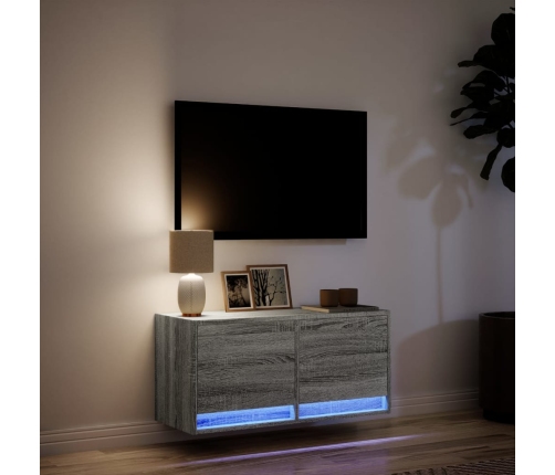 Mueble de TV de pared con luces LED gris Sonoma 80x31x35 cm