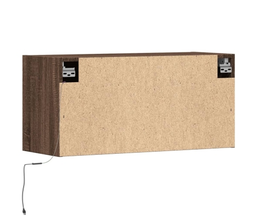 Mueble de TV de pared con luces LED roble marrón 80x31x35 cm