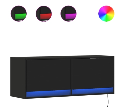 Mueble de TV de pared con luces LED negro 100x31x35 cm