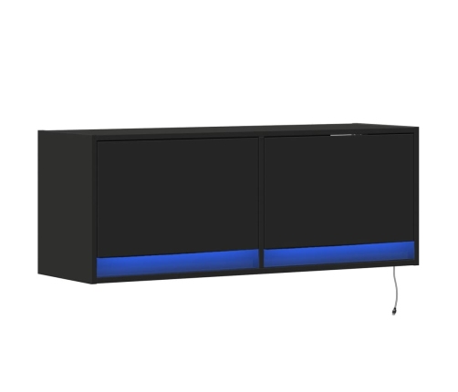 Mueble de TV de pared con luces LED negro 100x31x35 cm