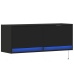 Mueble de TV de pared con luces LED negro 100x31x35 cm