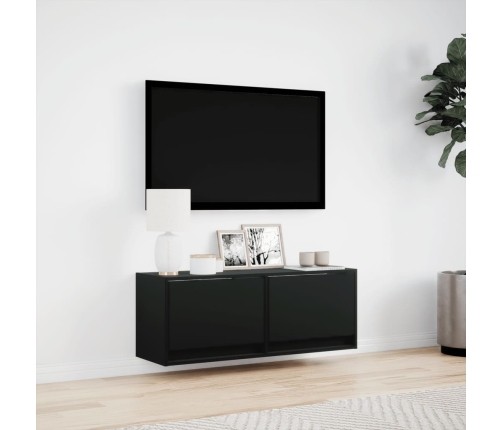 Mueble de TV de pared con luces LED negro 100x31x35 cm