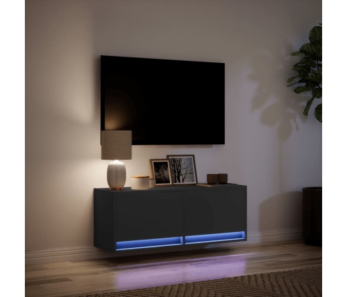 Mueble de TV de pared con luces LED negro 100x31x35 cm