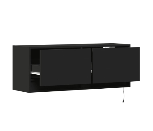 Mueble de TV de pared con luces LED negro 100x31x35 cm