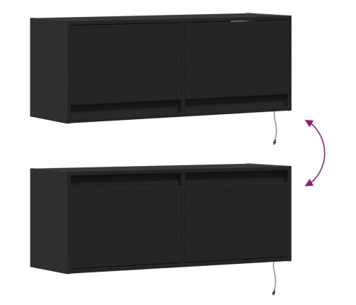 Mueble de TV de pared con luces LED negro 100x31x35 cm