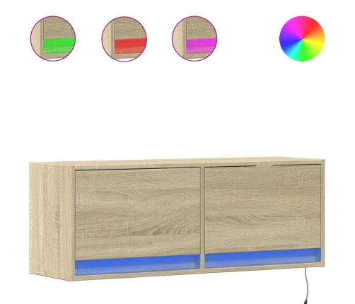 Mueble de TV de pared con luces LED roble Sonoma 100x31x35 cm