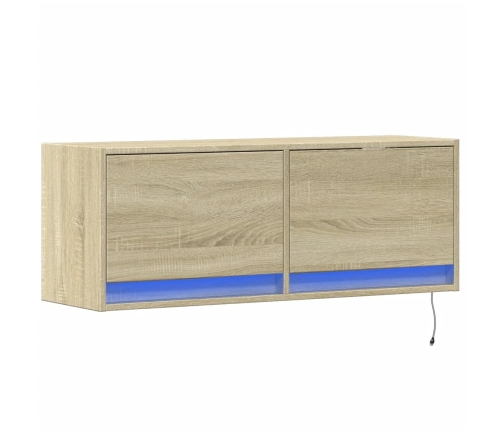 Mueble de TV de pared con luces LED roble Sonoma 100x31x35 cm