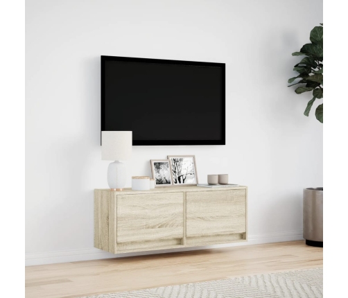 Mueble de TV de pared con luces LED roble Sonoma 100x31x35 cm