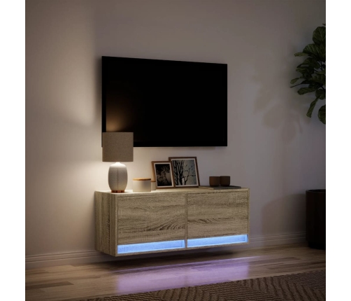 Mueble de TV de pared con luces LED roble Sonoma 100x31x35 cm