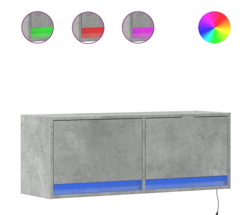 Mueble de TV de pared con luces LED gris hormigón 100x31x35 cm