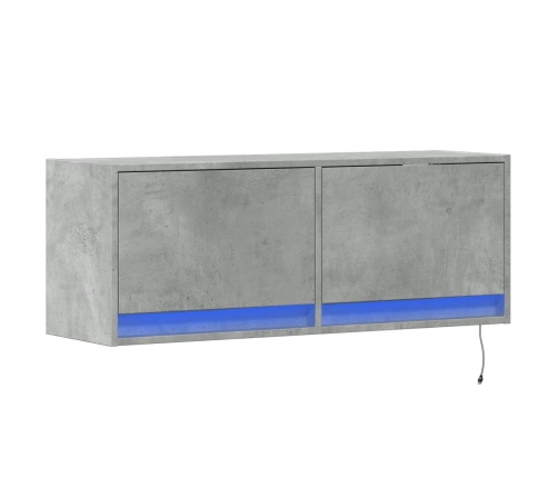 Mueble de TV de pared con luces LED gris hormigón 100x31x35 cm