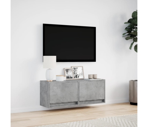 Mueble de TV de pared con luces LED gris hormigón 100x31x35 cm