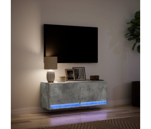 Mueble de TV de pared con luces LED gris hormigón 100x31x35 cm