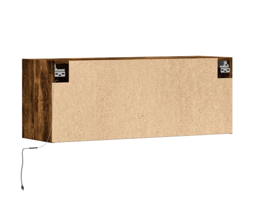 Mueble de TV de pared con luces LED roble ahumado 100x31x35 cm