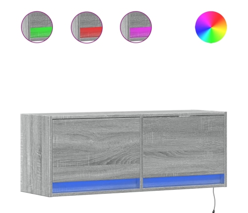 Mueble de TV de pared con luces LED gris Sonoma 100x31x35 cm