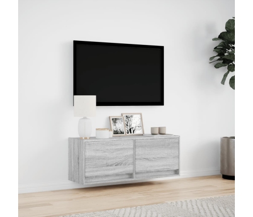 Mueble de TV de pared con luces LED gris Sonoma 100x31x35 cm