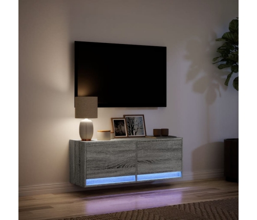 Mueble de TV de pared con luces LED gris Sonoma 100x31x35 cm