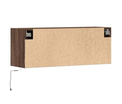 Mueble de TV de pared con luces LED marrón roble 100x31x35 cm